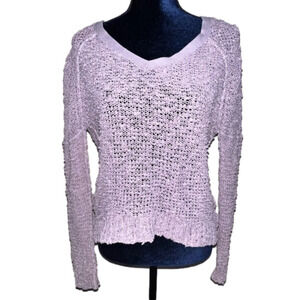 Free People Sunday Shore Lavender Open Weave Sweater V Neck Slouchy Size Small